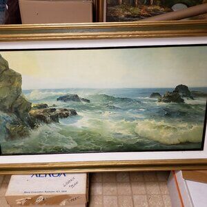Vintage Antique Original Vernon Kerr Large Framed Oil Painting Classic Seascape